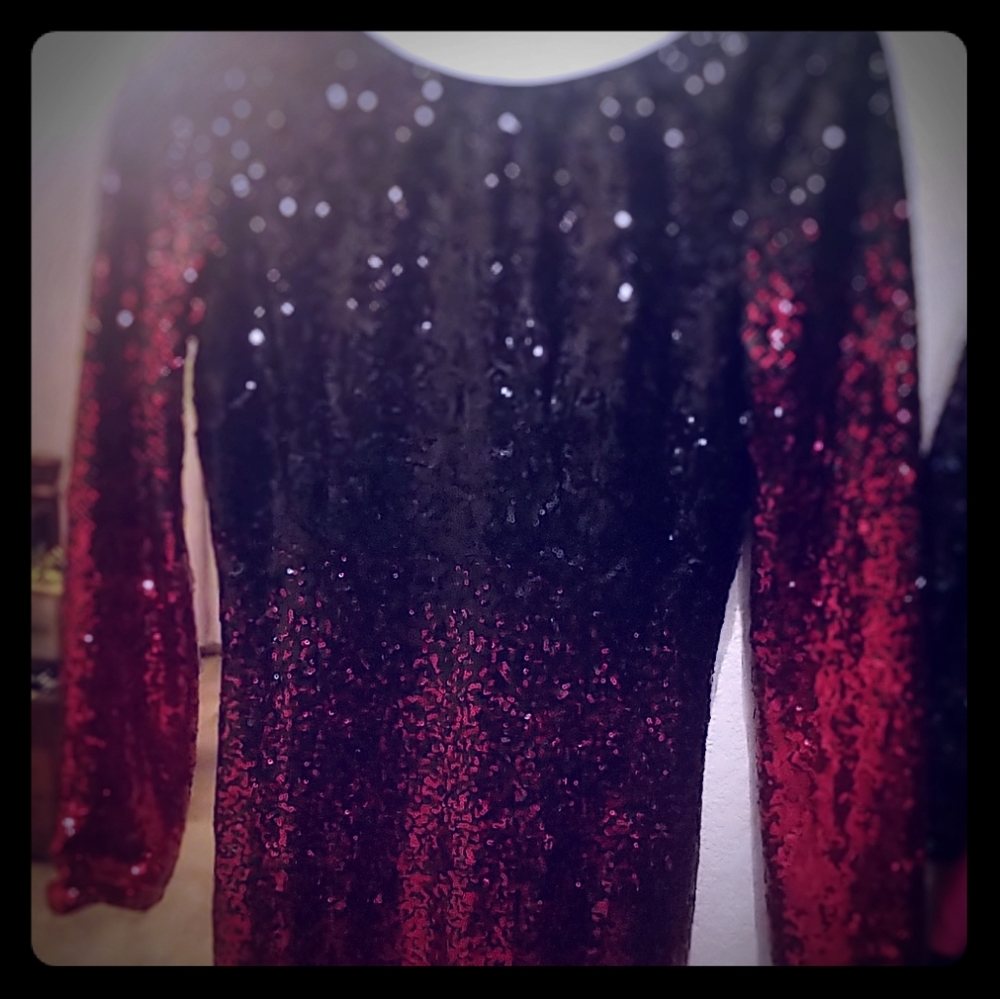 Red ombre sequin dress